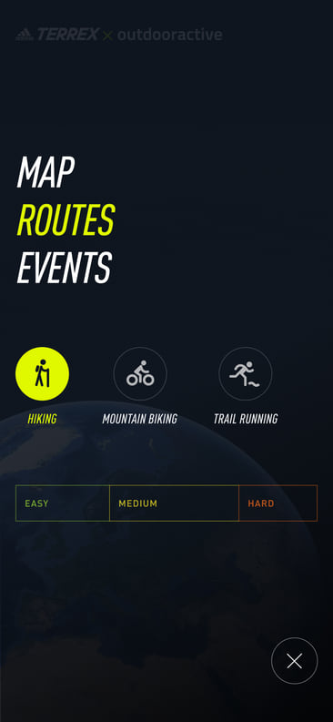 Map, routes, events: choosing an activity and difficulty