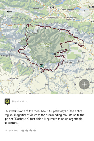 Route map with a popular hike description and reviews
