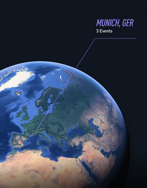 Globe pinpointing Munich with 3 events