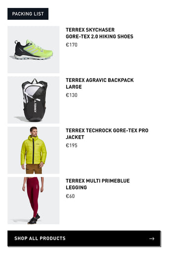 Packing list of Terrex products for the route