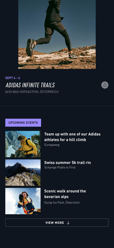 Adidas Infinite Trails event with upcoming events