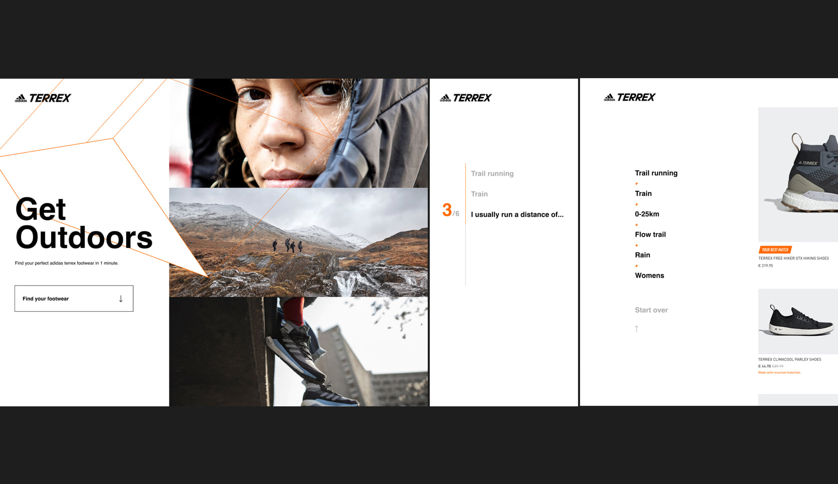 Early light theme: Get Outdoors landing, a question and results
