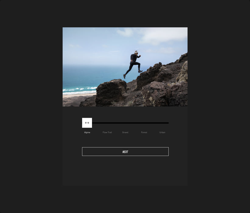 Terrain slider: alpine, flow trail, gravel, forest, urban