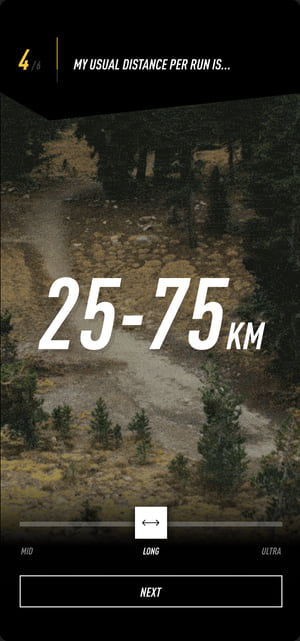Question 4: my usual distance per run, 25 to 75 km
