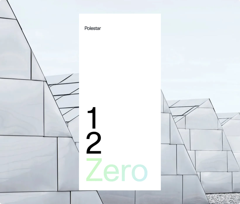 Polestar website on mobile: 1, 2 and Zero over architecture photography