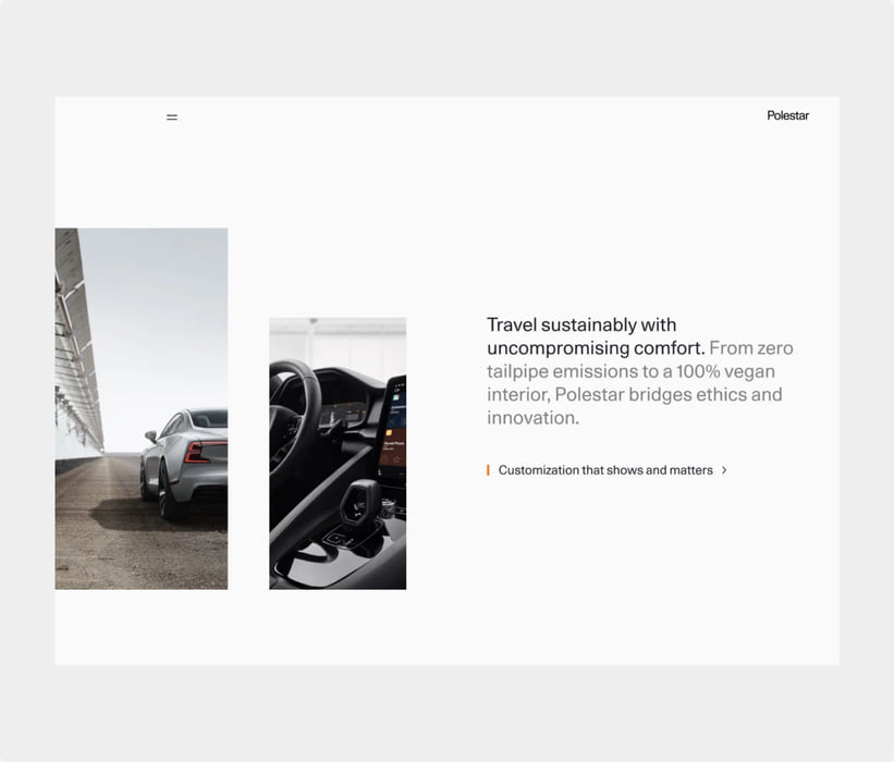 Polestar sustainability page: travel sustainably with uncompromising comfort