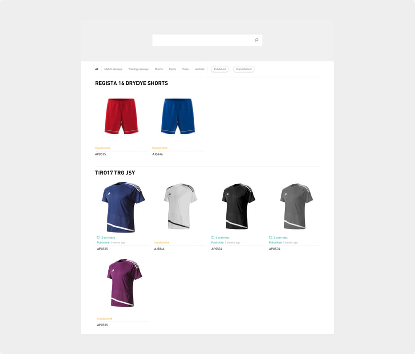 Team kit shop listing