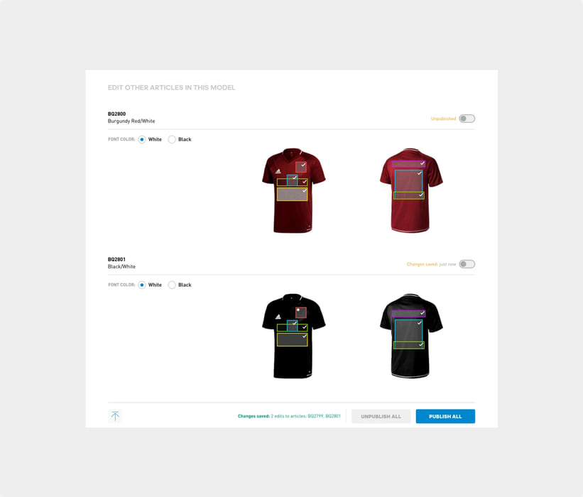 Team kit configurator: selected kit