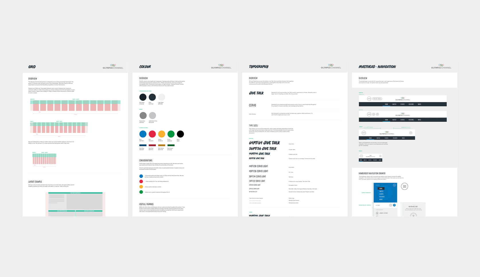 Olympic Channel brand guidelines: grid, colour, typography and navigation