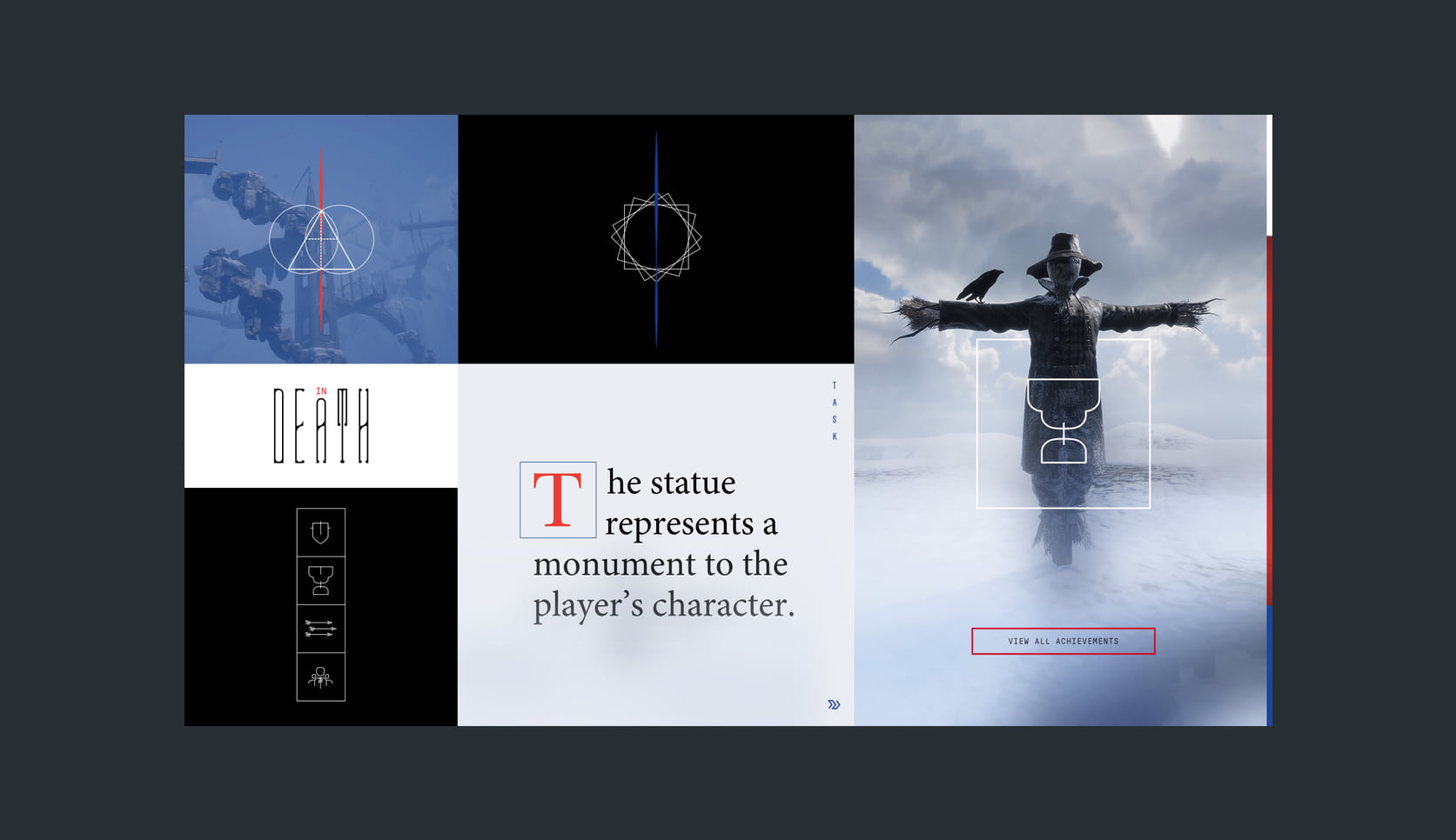 In Death game brand board: achievements and the statue, a monument to the player’s character