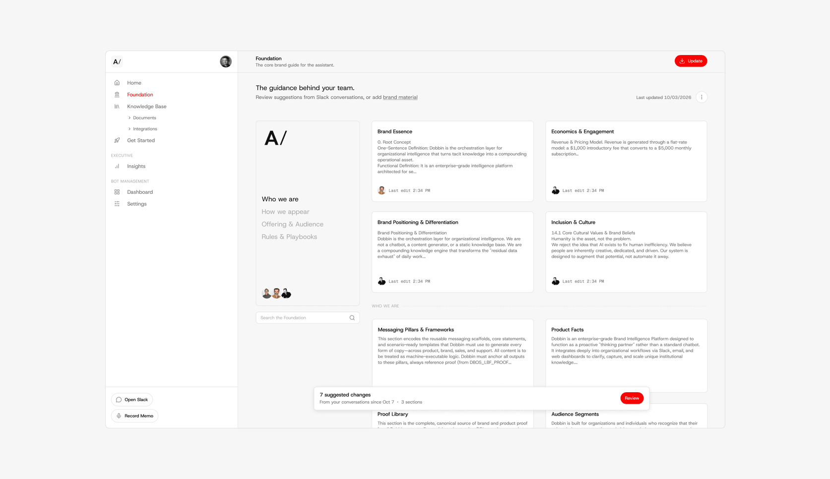 Dobbin HQ Foundation: the brand guide behind your team, as editable cards