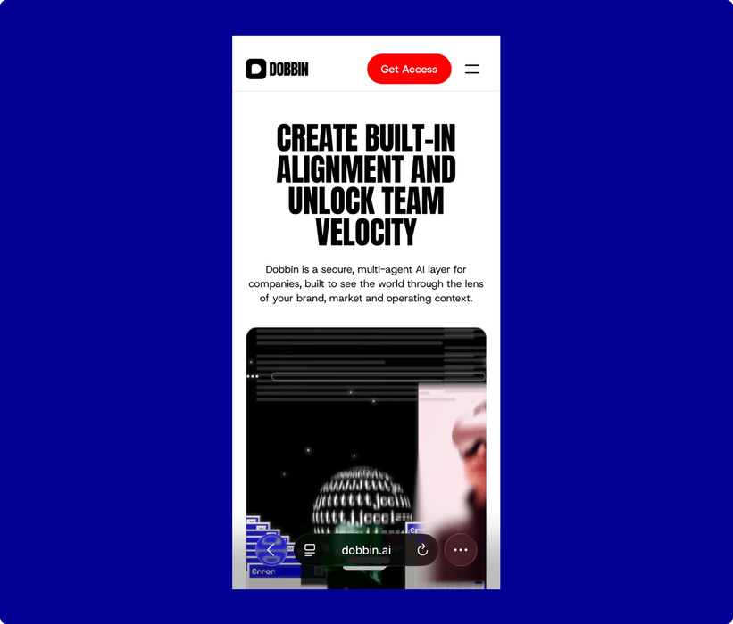 Dobbin marketing website on mobile: create built-in alignment and unlock team velocity