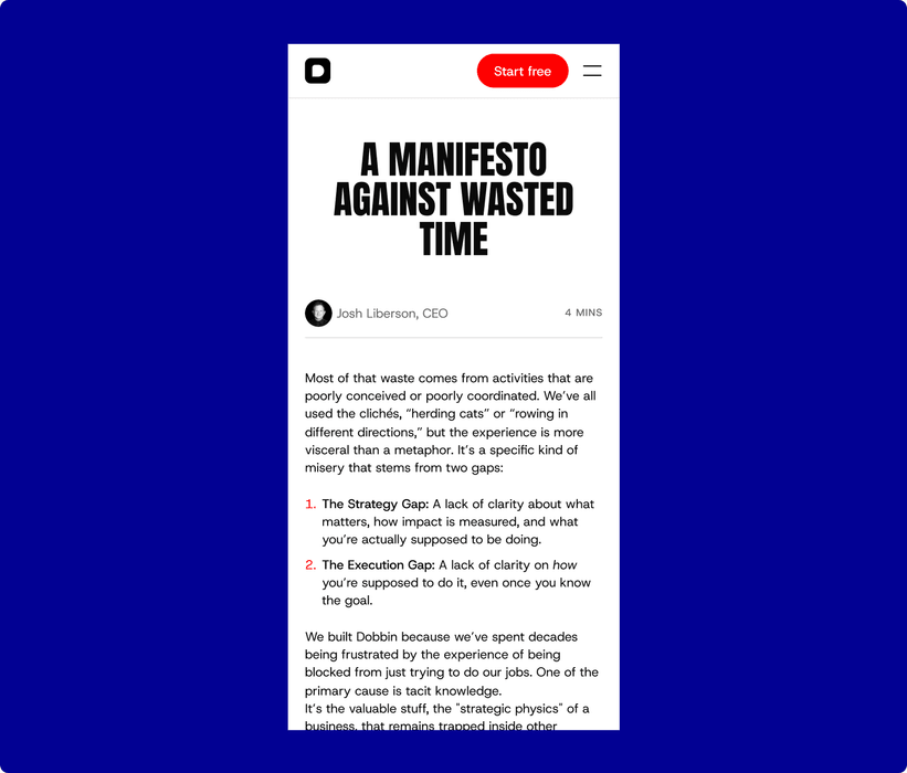 A manifesto against wasted time: a Dobbin article on mobile, by Josh Liberson, CEO