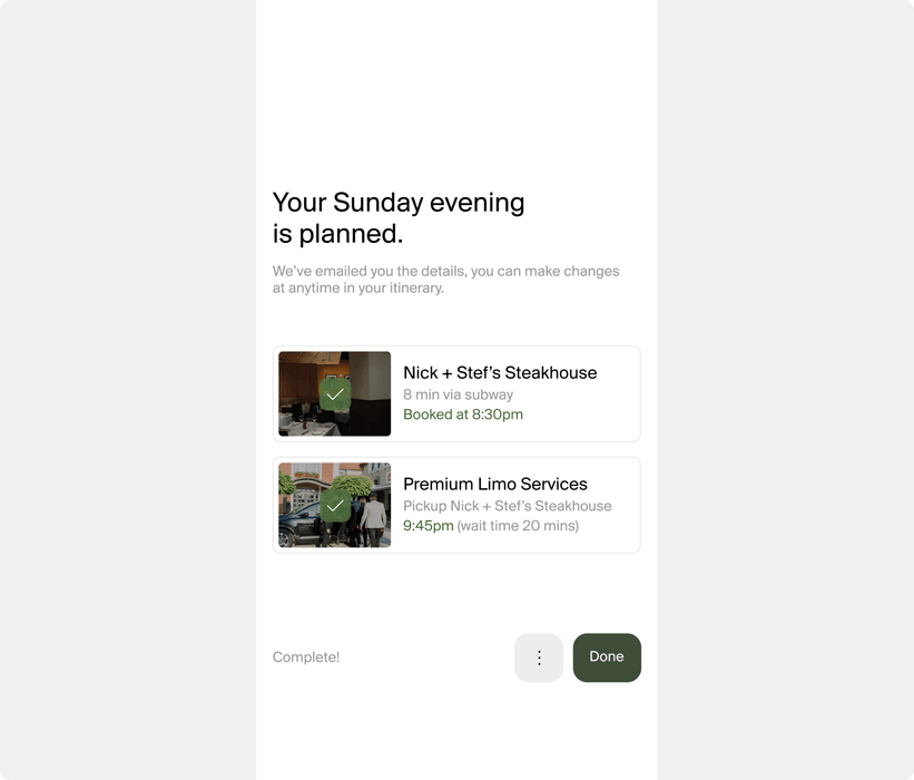 Your Sunday evening is planned: the restaurant and the car home, booked