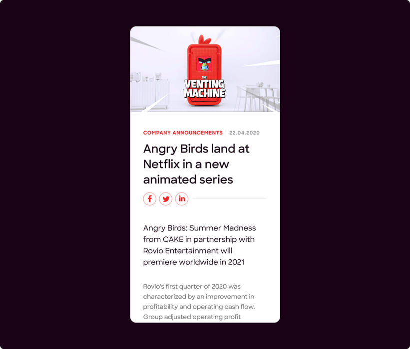 News article on mobile: Angry Birds land at Netflix