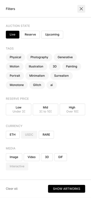 Auction filters