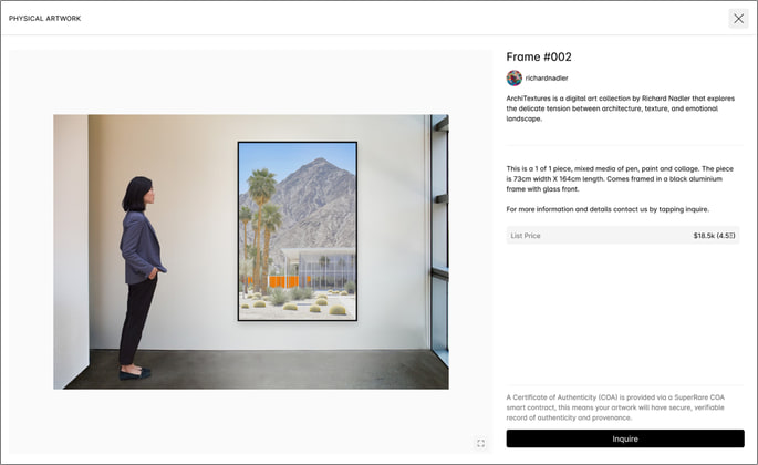 Physical artwork listing with an enquiry option